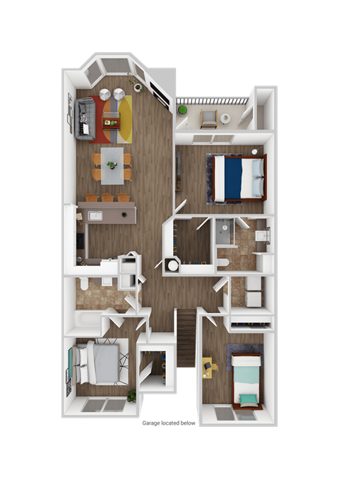 Floor plan for 3 beds, 2 baths, 1310 sqft
